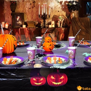 halloween Fiesta Decoración De Mesa Suministros Desechables Platos De Papel Tazas Mantel Vajilla Conjunto Creativo De Decoraciones [tata]