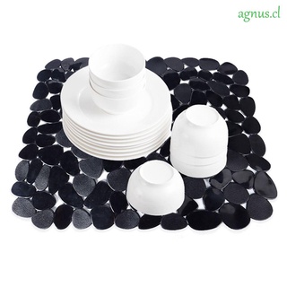 agnus - alfombrilla de secado transparente y negra, diseño de guijarros, plástico duradero, 30 x 40 cm, accesorio de cocina suave, multicolor