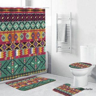 warmharbo - juego de 4 cortina de ducha bohemia, impermeable, poliéster, antideslizante, alfombras de baño