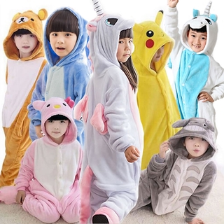 Franela Niños Pijamas Conjunto De Invierno Con Capucha Animal Unicornio Pikachu Stitch Para Niñas Ropa De Dormir Onesies