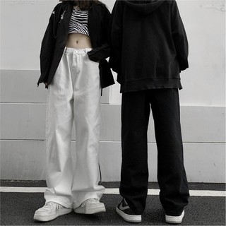 Popular moneyஐ❐✵Pantalones de calle alta mujer verano versión coreana ins blanco salvaje recto pantalones anchos sueltos bf pantalones de mezclilla de cintura alta marea