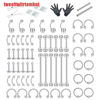 [Tweettwitrtombn] 72 piezas de Piercing de cuerpo para joyas, Kits de aguja, pezón, lengua, cejas, nariz, labios, anillo