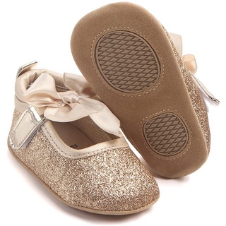 brillante bebé antideslizante niña bowknot princesa zapatos - oro, 6-12 meses (4)
