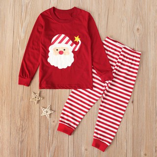 babyhshow Niños Bebé Niñas Navidad Custome Rojo Rayas Santa Claus Sudadera Pantalones De Manga Larga Jersey + Pijamas 1-8T