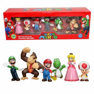 6 piezas Super Mario Bros figura de acción juguetes muñecas regalo hongo Yoshi Kid Luig (4)