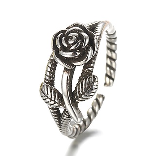 925 Vintage anillo de plata de ley para mujer/anillos ajustables rosa twine Retro joyería/Cincin Perempuan Cincin Perak