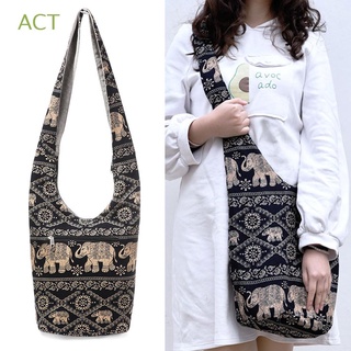 ACT Casual Ethnic Style Bag Large Tote Crossbody Shoulder Bag Women Woven Cotton Shopping Bag Handbags Elephant Print/Multicolor