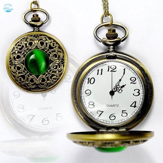Vintage Mujeres Hombres Cuarzo Bolsillo Reloj Cadena Gótico Verde Elfo Ojo Hueco Bronce Colgante Collar Regalos