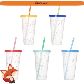 💕FAY💕 1 taza de plástico para beber al aire libre, Color cambiante, portátil, reutilizable, para cocina, comedor, vajilla, botella de agua personalizada con pajitas, Multicolor