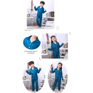 Los niños pijamas de seda de satén de las niñas pijamas de moda conjunto de ropa de dormir de los niños de manga larga Tops + pantalones ropa de dormir traje de ropa de hogar (5)