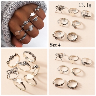 J/L set De anillos De aleación con piedra Natural/ geometría/ Cobra/mariposa/corazón (6)