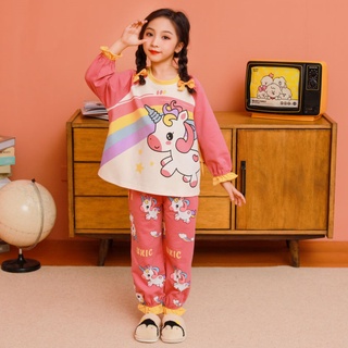 Clothes for Children Casual Long Sleeve Pyjamas Cartoon printed O-Neck Nightie Lightweight Big kids Cotton Sleep Wear