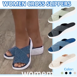 [QSDALEN] mujeres estiramiento cruz Slide sandalias verano playa cuña plataforma zapatillas zapatos