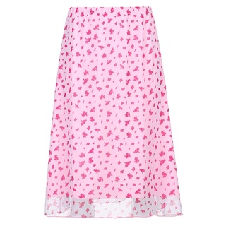 Women High Waist Harajuku Pink Floral Print A-Line Loose Layered Mesh Midi Skirt