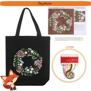 HOOPS 💕Fay💕 Art Crafts kit de bordado para principiantes instrucciones de lona bolso de costura DIY punto de aguja bordado aros hilo patrón de flores