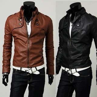 Chaqueta de cuero de hombre Slim motocicleta Outwear chaqueta abrigo