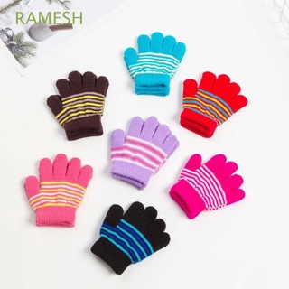 RAMESH Girls Baby Mittens Comfortable Thickened Finger Gloves Windproof Boys Children Warm Soft Kids Printed Stripe
