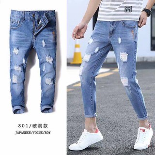 [Elasticity] verano jeans hombres ripped noveno pantalones pantalones pies pantalones de los hombres delgado apretado beggar pantalones (8)