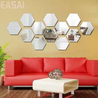 12pcs hexagonal three-dimensional mirror wall stickers restaurant aisle floor delivery personalized decorative mirror 【Easa1】