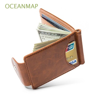 Oceanmap moda Clips de dinero hebilla de la tarjeta bolsa de dinero bolsa portátil de los hombres bolsa de cuero de la PU corto cartera de identificación de crédito cartera/Multicolor