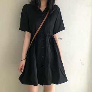 Vestido de los niños estudiante 2021 vestido de verano nuevo suelto estilo universitario una línea de longitud media falda Hepburn pequeña falda negra