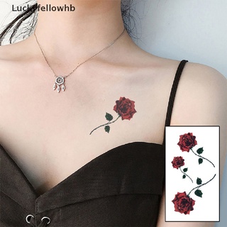 [luckyfellowhb] pegatina de tatuaje temporal impermeable, rosa roja, arte temporal, tatuaje [caliente] (5)