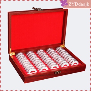 50 Pieces Adjustable Coin Collection Wooden Box, Coins Display Storage Case,