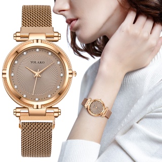 Relojes de pulsera de cuarzo de lujo creativo con esfera de diamante para mujer relojes de pulsera de cuarzo con hebilla magnética de oro rosa Simple regalo