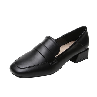 Cabeza cuadrada tacón grueso solo zapatos de las mujeres Casual mocasines de fondo suave zapatos de trabajo 2021 estilo británico zapatos de cuero tamaño 33-43