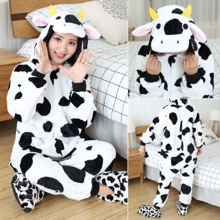 Adultos lindo de dibujos animados de vaca Onesies mujeres franela de manga larga pijamas Kigurumi Unisex Animal ropa de dormir Anime Cosplay disfraz (1)