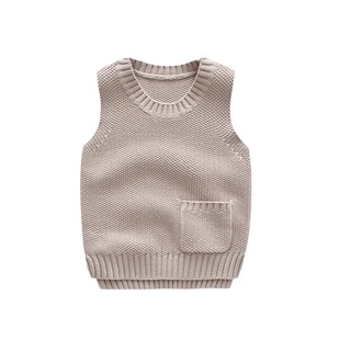 ✿-Lzz-✿-Chaleco de punto coreano para niños con bolsillo otoño e invierno Color sólido cuello redondo jersey suéter (6)