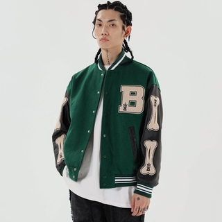 Hip Hop peludo hueso Patchwork bloque de Color Bomber chaquetas Harajuku estilo universitario abrigos de béisbol