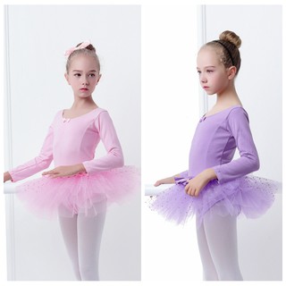 vestido de ballet de algodón de manga larga para niñas, diseño de ballet rosa (3)
