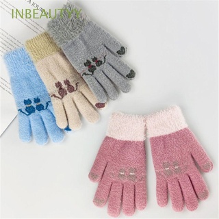 INBEAUTYY Fashion Thicken Gloves Boys Girl with Heart Cute Cats Full Finger Mittens Thick Warm Unisex Children Winter Autumn Protable Kids Gloves/Multicolor