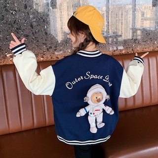 Boys and Girls Coat Spring and Autumn2021New Western Style Children and Teens Autumn Clothing Baseball Uniform Autumn Internet Celebrity Space Bear Jacket