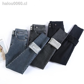 En stock Plus Terciopelo/Sin Azul Gris jeans Mujer s Cintura Alta Engrosada Y Delgada Invierno Todo-Partido Pantalones Flacos (1)