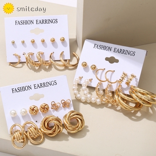moda retro mariposa borla perla pendientes elegante círculo oro pendientes conjunto de mujeres accesorios de joyería