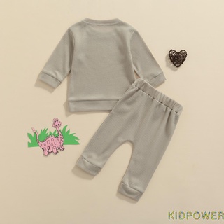 Kprq-Baby camiseta Casual y pantalones conjunto de moda Color sólido Tops de manga larga y pantalones largos (5)