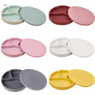 PER Baby Silicone Suction Cup Dinner Plate Baby Food Supplement Bowl with Lid Infant Small Partitions Anti-drop Tableware Children's Plate
