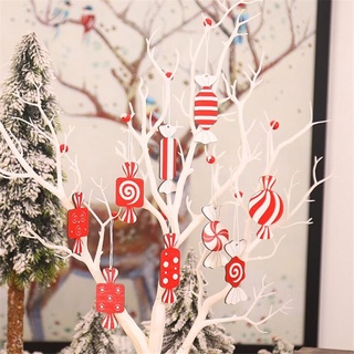 colgante decorativo de árbol de navidad de caramelo de madera de dibujos animados