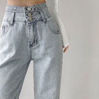 Mujer cintura alta pecho Jeans Drape suelto recto ancho pierna pantalones largos