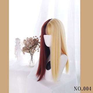 Peluca de cabello largo Natural para mujer pelo largo con flequillo de aire malla roja doble largo