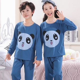 Unisex Baju pijamas Simple de manga larga ropa de dormir de dibujos animados Panda impresión O-cuello pijamas transpirable Unisex para niñas y niño niño algodón dormir ropa