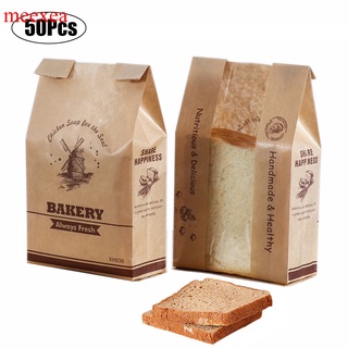 Meexea 50 piezas tostadas bolsa de pan marrón bolsas de papel Kraft panadería bolsas con ventana a prueba de aceite bolsa de almuerzo de almacenamiento de alimentos envoltura para el hogar cocina panadería contenedor Snack embalaje