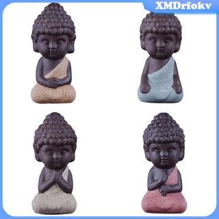 4 piezas estatua de buda monje figuritas creativas artesanía para casa casa de té