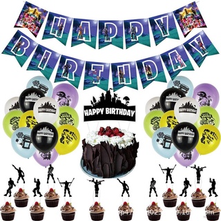 Fortnite tema feliz cumpleaños decoración de fiesta decoraciones conjunto de decoración de tarta niños bandera de cumpleaños fiesta necesita suministros de alta calidad