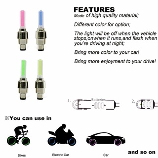 1pcs LED Luces De Válvula De Bicicleta Tapas Neumático Linterna Para Coche Motocicleta Rueda Vástago Lámpara Accesorios (4)