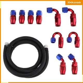 AN-10 Nylon Braided Oil Fuel Hose With 10 Pieces Aluminum Fittings Kit