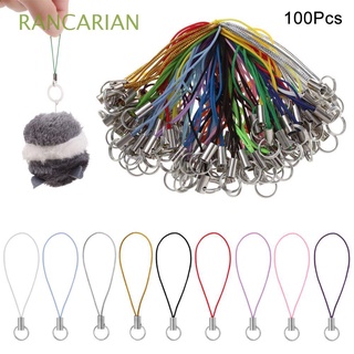 RANCARIAN 100Pcs Polyester Wire Cord Key Ring DIY Materials Cellphone Charm Cords Lanyard Phone Ring Strap With Craft Pendant Mobile Lariat Lanyard Jewelry Handmade Toys Pendant Clips/Multicolor