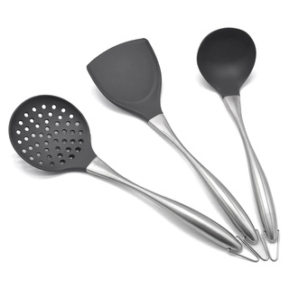 3Pc Kitchen Utensils Silicone Shovel Spatula Soup Spoon Nonstick Cooking Gadgets Stainless Steel Handle Cooking Tools